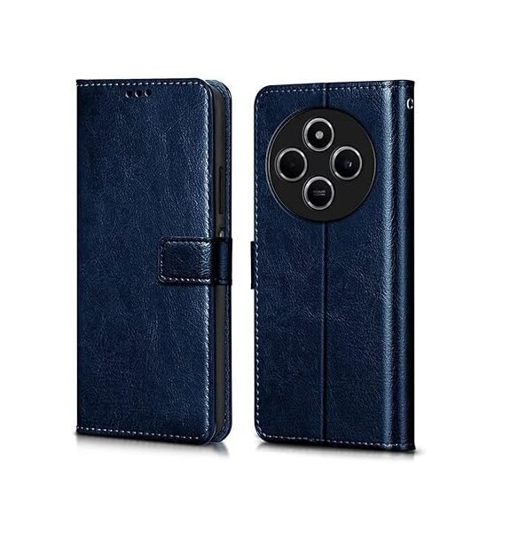 Flip Cover Back Case Cover for Redmi A4 5G | Poco C75 5G | Redmi 14C 5G | Flexible | Leather Finish | Card Pockets Wallet & Stand (Blue)