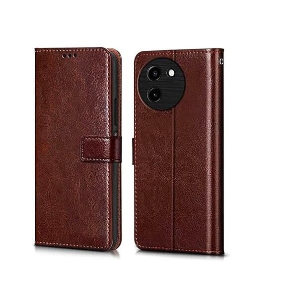 Flip Cover Back Case Cover for Vivo T3x 5G | Flexible | Leather Finish | Card Pockets Wallet & Stand | Chestnut (Brown)