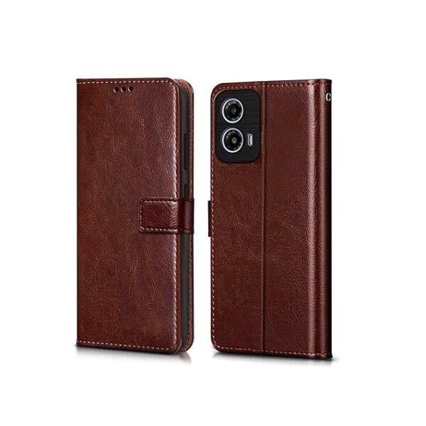 Flip Cover Back Case Cover for Motorola Moto G34 5G | Moto G45 5G | Flexible | Leather Finish | Card Pockets Wallet & Stand (Flip, Brown)