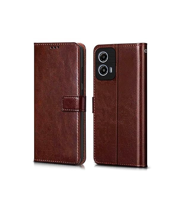 Flip Cover Back Case Cover for Motorola Moto G34 5G | Moto G45 5G | Flexible | Leather Finish | Card Pockets Wallet & Stand (Flip, Brown)