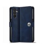 Flip Cover Back Case for Samsung Galaxy M35 5G | Genuine Leather Finish | Designer Button | Inbuilt Pockets & Stand (Flip, Blue)