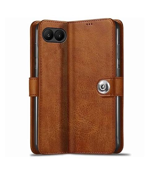 Leather Finish Flip Back Cover Case for OnePlus Nord 4 5G | Inbuilt Pockets & Stand | Wallet Style | Designer Button (Flip Brown)