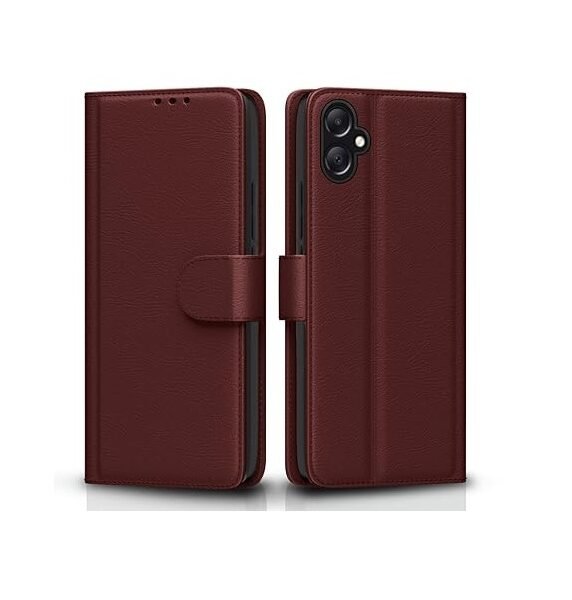 Flip Cover Leather Finish | Samsung Galaxy A05 / M05 / F05 | Wallet Stand and Shock Proof (Flip, Brown)