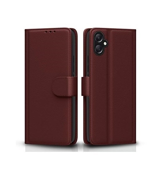 Flip Cover Leather Finish | Samsung Galaxy A05 / M05 / F05 | Wallet Stand and Shock Proof (Flip, Brown)