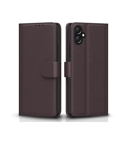 Flip Cover Leather Finish | Samsung Galaxy A05 / M05 / F05 | Wallet Stand and Shock Proof (Flip, Coffee)