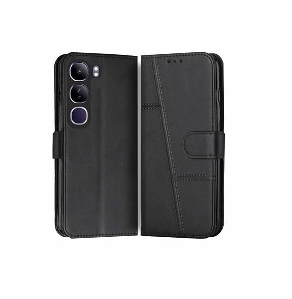 Vivo Y29 5G Flip Cover | Card Pockets Wallet & Stand (Flip, Black)