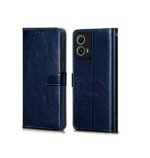 Flip Cover Back Case Cover for Motorola Moto G34 5G | Moto G45 5G | Flexible | Leather Finish | Card Pockets Wallet & Stand (Flip, Blue)