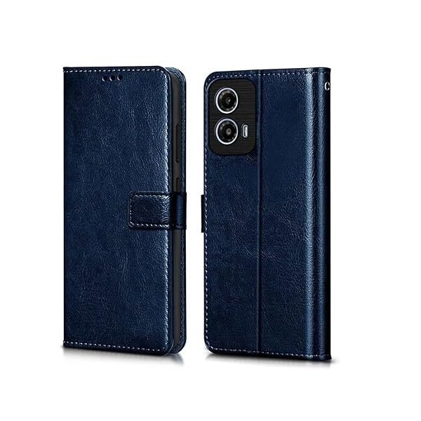 Flip Cover Back Case Cover for Motorola Moto G34 5G | Moto G45 5G | Flexible | Leather Finish | Card Pockets Wallet & Stand (Flip, Blue)