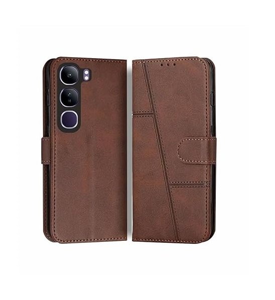 Vivo Y29 5G Flip Cover | Card Pockets Wallet & Stand (Flip, Brown)