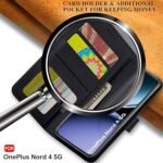 Leather Finish Flip Back Cover Case for OnePlus Nord 4 5G | Inbuilt Pockets & Stand | Wallet Style | Designer Button (Flip Black)