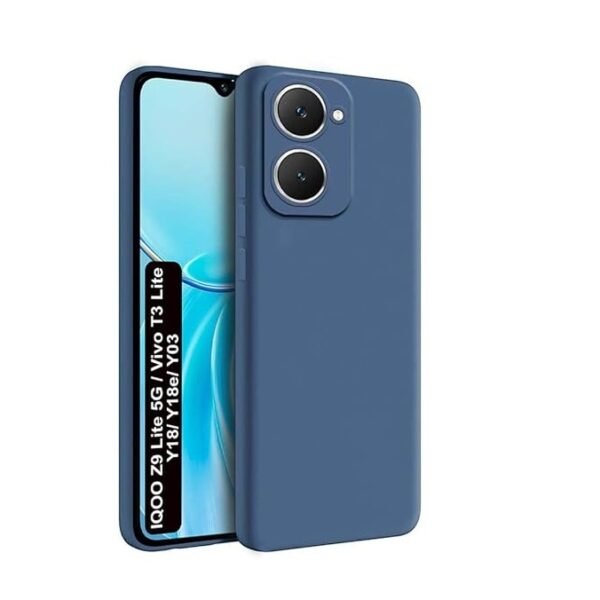 Back Cover Case for iQOO Z9 Lite/Vivo T3 Lite 5G / Y18 / Y18e / Y03 / Y28s / Y37 | Camera Protection Bump | Soft Matte Silicon Cover (Silicone, Blue)