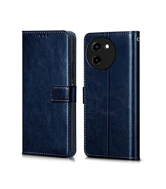 Flip Cover Back Case Cover for Vivo T3x 5G | Flexible | Leather Finish | Card Pockets Wallet & Stand | Chestnut (Blue)