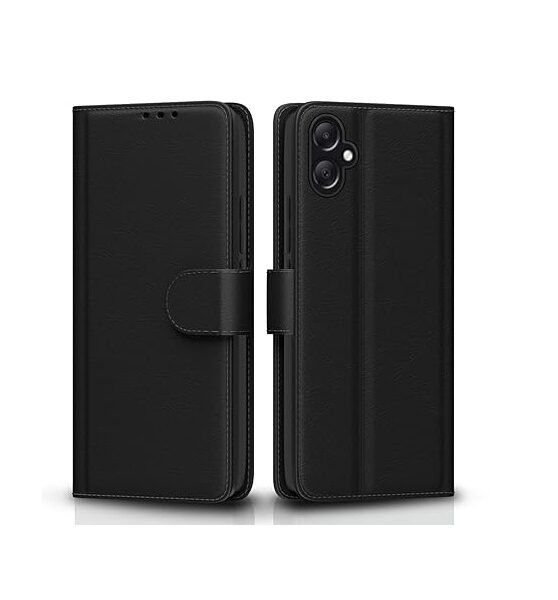 Flip Cover Leather Finish | Samsung Galaxy A05 / M05 / F05 | Wallet Stand and Shock Proof (Flip, Black)