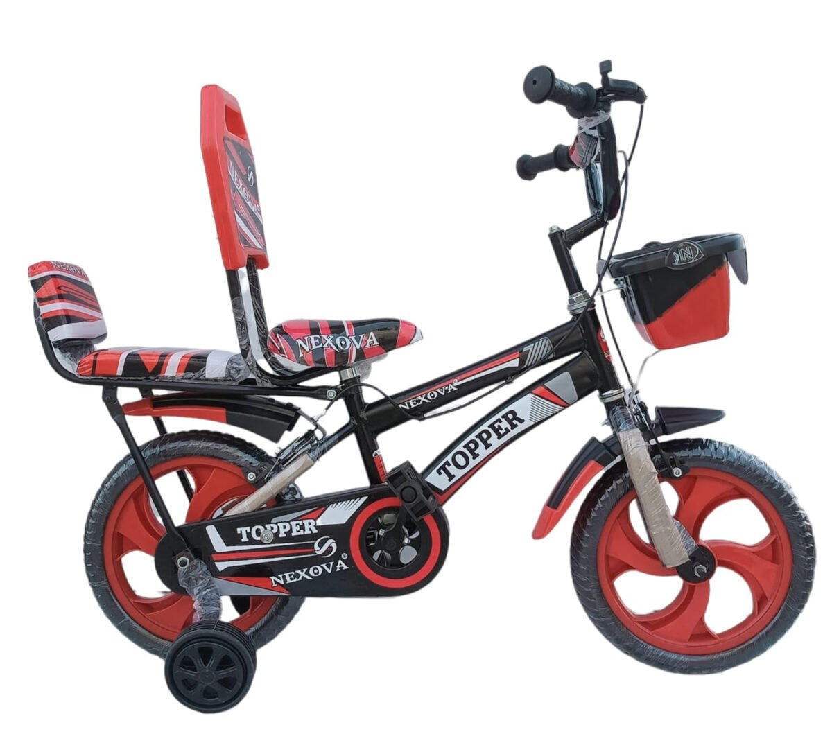 NEXOVA Bicycle 14 T Topper Double SEAT (PVC) Sky-Blue for 2 to 4 Year Kids Baby (RED)