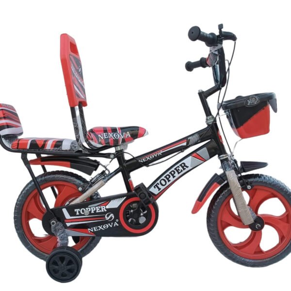 NEXOVA Bicycle 14 T Topper Double SEAT (PVC) Sky-Blue for 2 to 4 Year Kids Baby (RED)