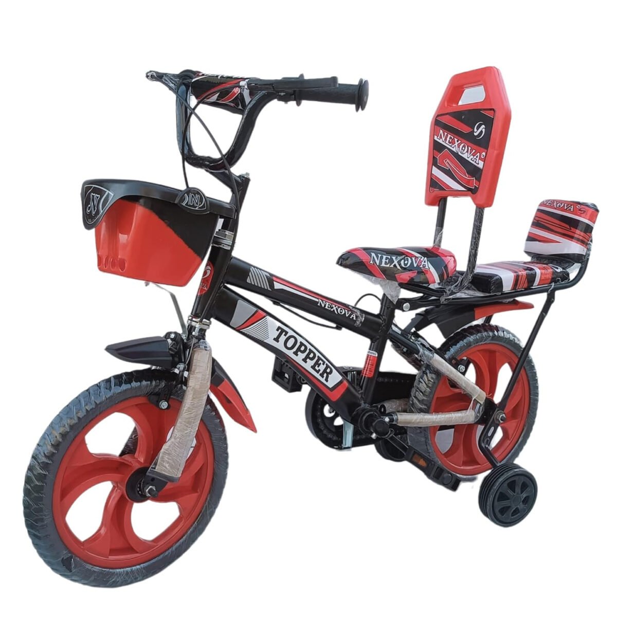 NEXOVA Bicycle 14 T Topper Double SEAT (PVC) Sky-Blue for 2 to 4 Year Kids Baby (RED)