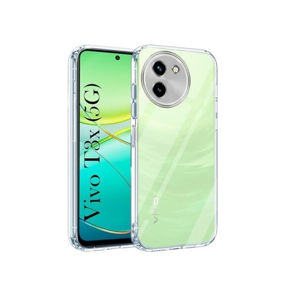 Back Cover for Vivo T3x 5G (Silicone Clear Shockproof Case with Camera Protection (Transparent)