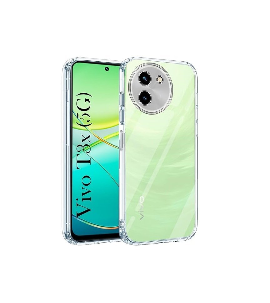 Back Cover for Vivo T3x 5G (Silicone Clear Shockproof Case with Camera Protection (Transparent)