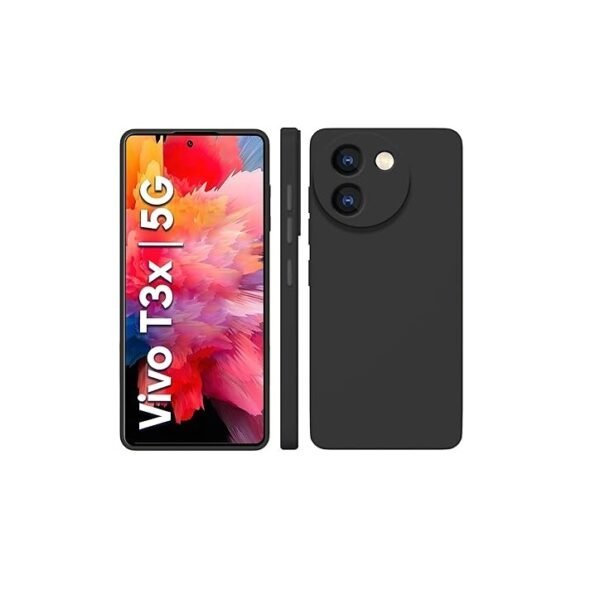 Vivo T3X (5G) Back Cover Case, Liquid Silicone Cover, Full Body Protective Cover (Silicone Black)