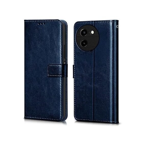 Back Case Cover for Vivo T3x 5G (Flexible | Leather Finish | Card Pockets Wallet & Stand (Flip Blue)