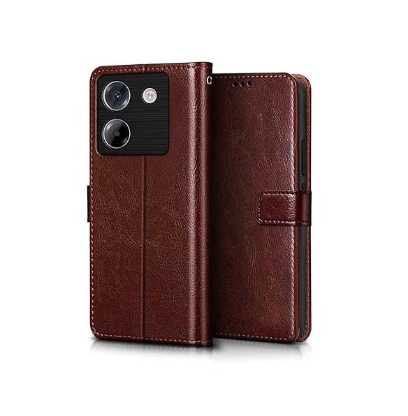 Flip Cover Back Case Cover for Poco M7 Pro 5G (Flexible | Leather Finish | Card Pockets Wallet & Stand | Chestnut Brown)