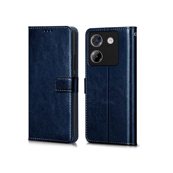 Flip Cover Back Case Cover for Poco M7 Pro 5G (Flexible | Leather Finish | Card Pockets Wallet & Stand | Blue)