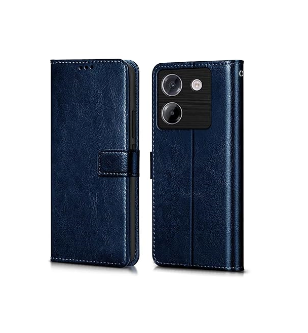 Flip Cover Back Case Cover for Poco M7 Pro 5G (Flexible | Leather Finish | Card Pockets Wallet & Stand | Blue)