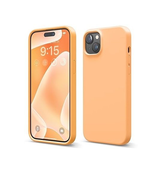 iPhone 15 Plus Case, Liquid Silicone Case, Full Body Protective Cover, Shockproof (Silicone Orange)