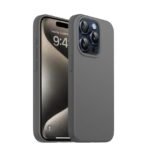 Silicone Bumper Case for iPhone 15 Pro Max (Grey) | Camera Lens (Black) | Matte Finish Back Membrane screen Guard (Pack Of 3) Combo