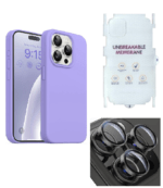 Silicone Bumper Case for iPhone 15 Pro Max (Purple) | Camera Lens (Black) | Matte Finish Back Membrane screen Guard (Pack Of 3) Combo
