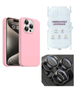 Silicone Bumper Case for iPhone 15 Pro Max (Pink) | Camera Lens (Black) | Matte Finish Back Membrane screen Guard (Pack Of 3) Combo